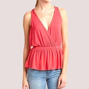 FREE PEOPLE CORAL/RED JERSEY PEPLUM TANK TOP SIZE M